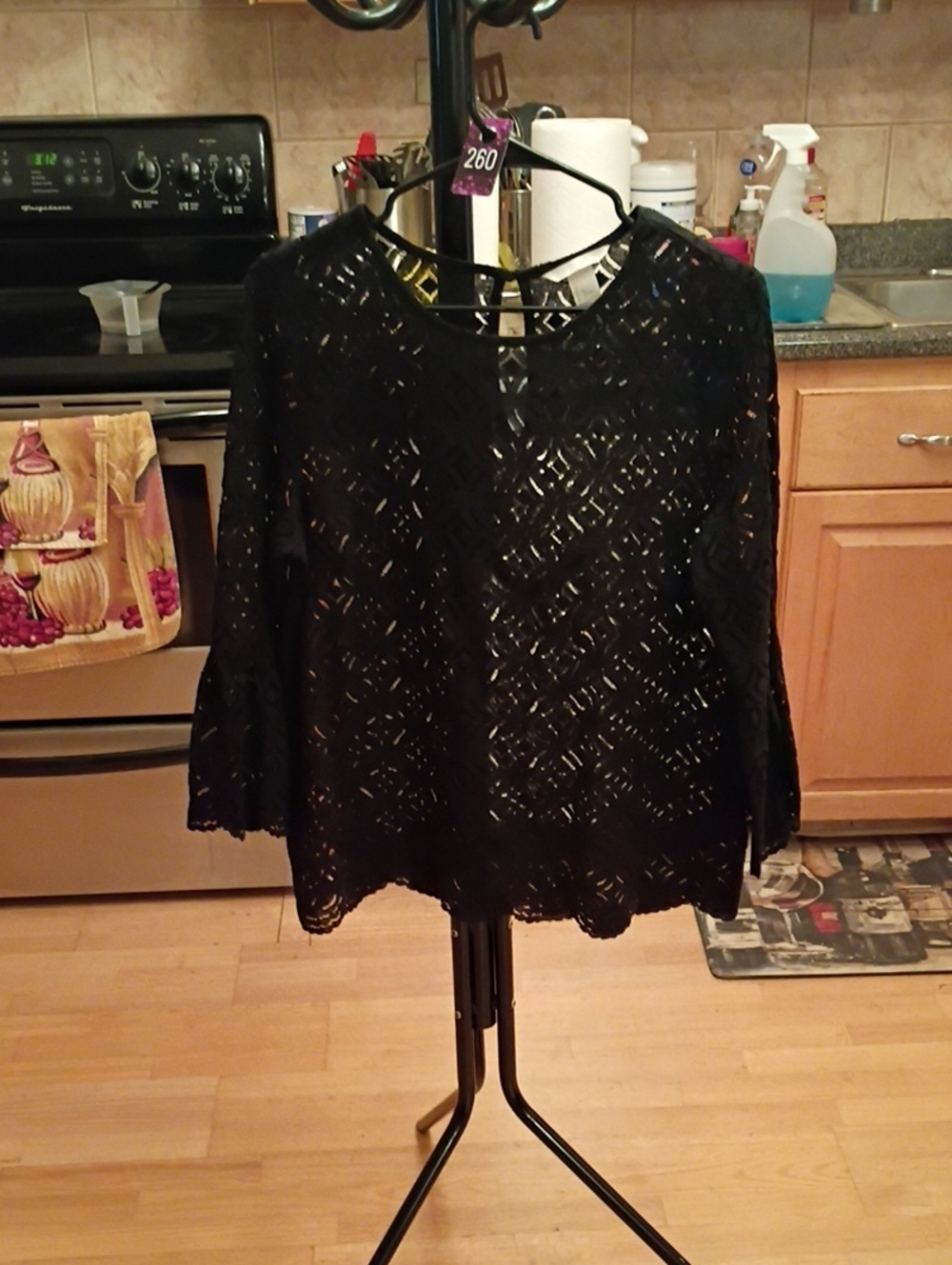 H&M Black Lace Eyelet Bell Sleeve Blouse
